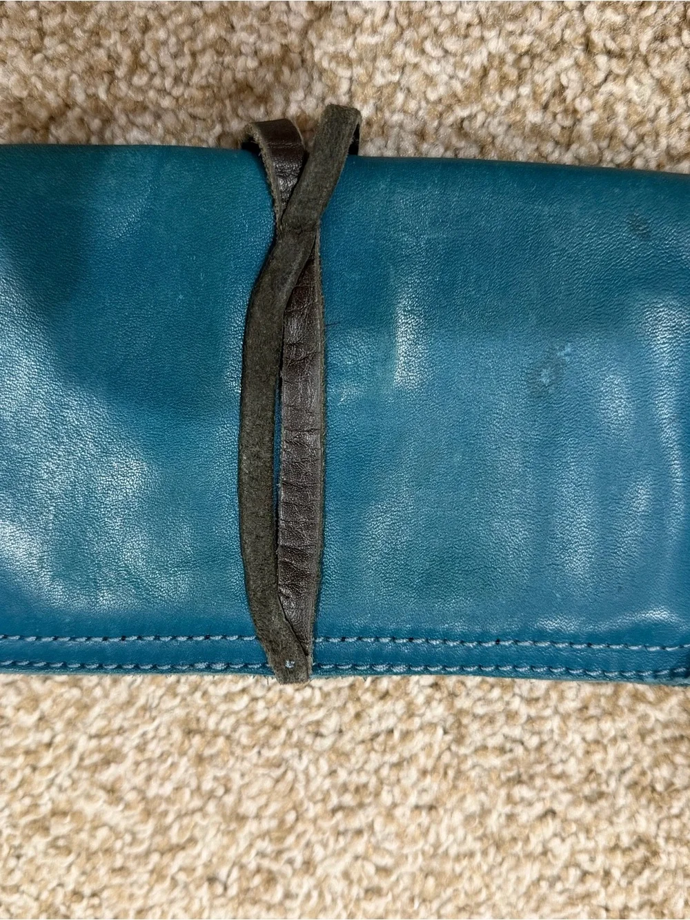 Blue Leather Wrap Clutch Wallet